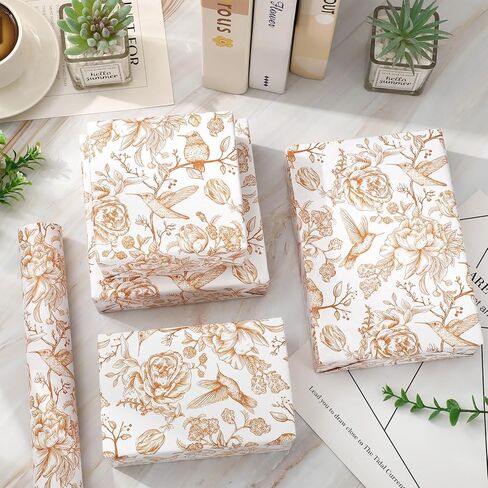 FYSUIMU Orange Floral Wrapping Paper -Mini Roll- 17 In x 32.8 Ft Chinoiserie Birds Flower Gift Wrap Paper for Wedding Baby Shower Birthday Party Wrapping Supplies in Saudi Arabia