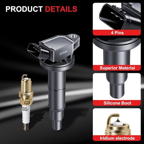 UF333 Ignition Coil Pack and Iridium Spark Plugs Fits for Toyota 2.4L Camry 2002-2011, RAV4 2001-2008, Highlander 01-07, Solara, Corolla Matrix, Fits for Lexus HS250h OE# UF333 7092 in Saudi Arabia