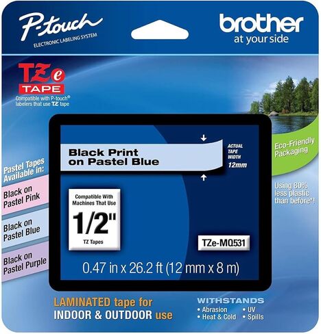 طابعة Brother Genuine P-Touch، TZe-233CS، مقاس 1.2 سم × 66.2 سم، باللون الأزرق على شريط ملصقات أبيض in Kuwait