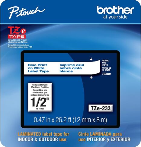 طابعة Brother Genuine P-Touch، TZe-233CS، مقاس 1.2 سم × 66.2 سم، باللون الأزرق على شريط ملصقات أبيض in Saudi Arabia