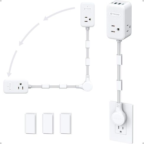 شريط طاقة للسفر USB C بقدرة 20 واط من TROND - قابس مسطح رفيع للغاية، سلك تمديد صغير، 3 منافذ، 4 منافذ USB، 3 موسع منافذ جانبية، سلك بطول 5 أقدام لمنضدة النوم، خزانة الملابس، الأريكة، التلفزيون، أساسيات الرحلات البحرية، أبيض in Kuwait