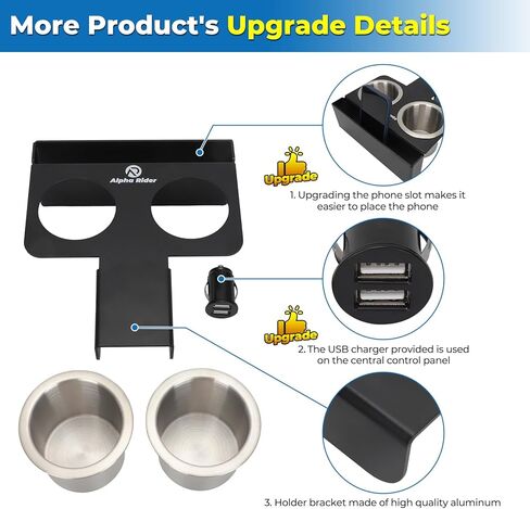 Truck Water Cup Drink Holder for 73-87/91 Chevy/GMC C/K 10/20/30, Upgraded Removable Cup Holder with Phone Slot & USB Charger for Chevy Truck Center Console with, Not for Manual Transmission in Saudi Arabia