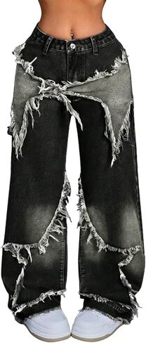 Y2K فضفاض الجينز النساء والرجال ستار التصحيح الجمالية عالية الخصر مستقيم الساق السراويل خمر أزياء الجرونج الشارع الشهير. in Kuwait