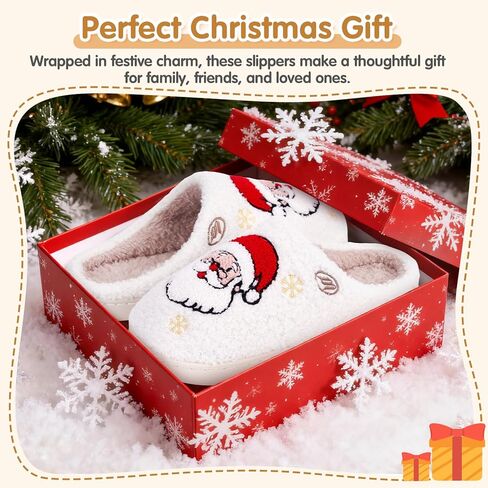 Christmas Slippers for Women Men Reindeer Slippers House Shoes for Women Soft Plush Fuzzy Winter Holiday Slippers Memory Foam Indoor Outdoor Shoes Non-Slip Fluffy Christmas Halloween Gifts in Kuwait