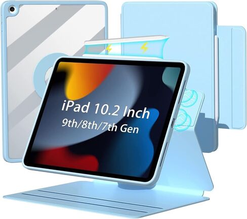 Vertical Case for iPad 10th Generation 10.9 inch, Magnetic Case with Pencil Holder【It can Hold Keyboard】 360 Rotatable Detachable Smart Cover for iPad 10th Gen 2022 (Blue) in Kuwait