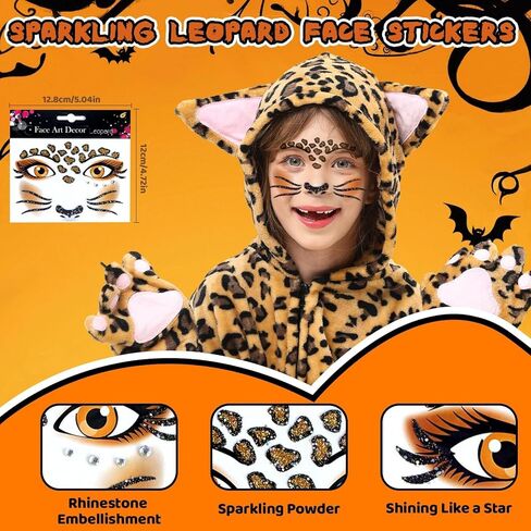 زي الفهد للأطفال، زي الفهد من الفلانيل مع قفازات بغطاء للرأس ومخلب، ملصقات للوجه، زي قطة للبنات والأولاد in Kuwait