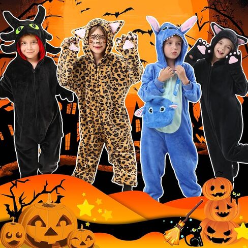 زي الفهد للأطفال، زي الفهد من الفلانيل مع قفازات بغطاء للرأس ومخلب، ملصقات للوجه، زي قطة للبنات والأولاد in Kuwait