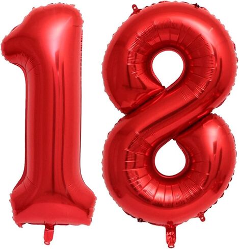 40 Inch Red 18 Number Balloons Giant 18 Balloons Red Birthday 18 Balloons 18th Birthday Anniversary Party Decorations Supplies in Saudi Arabia
