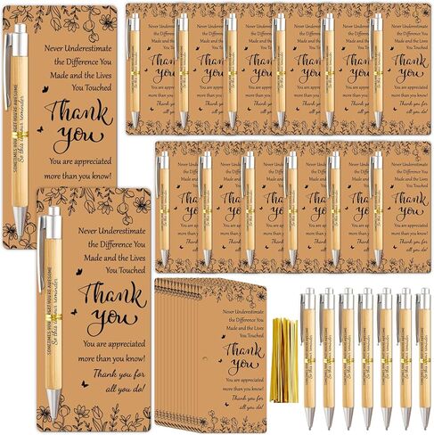 30 Sets Christmas Employee Appreciation Gift Bulk Inspirational Bamboo Ballpoint Pens with Thank You Greeting Cards Appreciation Gifts for Nurse Volunteer Coworker Teacher Team Graduation Party Favors in Saudi Arabia