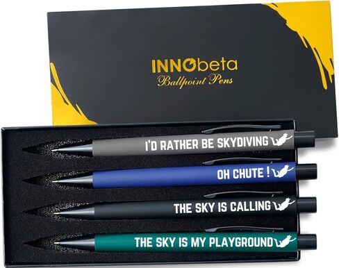 هدايا InnoBeta للقفز بالمظلات، مجموعة أقلام حبر جاف مكونة من 4، حبر أسود، هدايا مثالية لمحبي القفز بالمظلات في أعياد الميلاد والكريسماس in Saudi Arabia