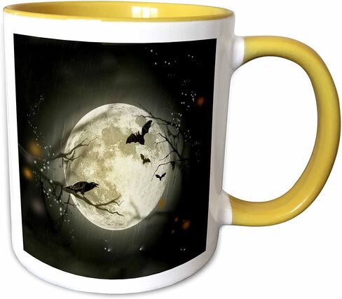 3dRose Full Moon with a Crow and Bats Mug, 11 oz, Black in Saudi Arabia