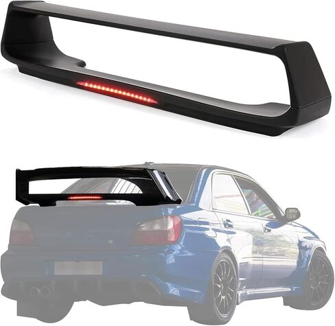 KUAFU Trunk Spoiler Wing W / LED ضوء الفرامل متوافق مع 2002-2007 Subaru Impreza WRX Sedan 4-Door Wind Deflector Spoiler Lip High Mount 3rd Stop Brake Lamp مطلي باللون الأسود غير اللامع in Saudi Arabia