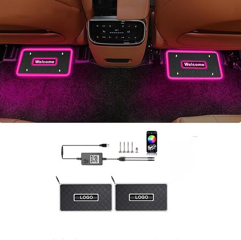 أضواء الحصير سيارة قابلة للتخصيص، تخصيص شعار شخصي الحصير سيارة ضوء مقاوم للماء RGB LED مصباح النيون التحكم في التطبيق وضع وامض قابل للتعديل عالمي سيارة الداخلية القدم حصيرة الديكور الخفيفة in Kuwait