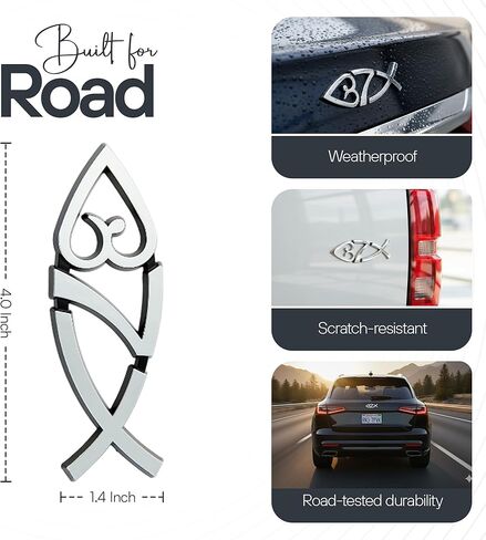 New Jesus Fish Car Decal 4 x 1.4 Inch – 3D Metallic Look Chrome Christian Symbol of Faith | Durable Weatherproof Vinyl Sticker | Car, Truck, SUV, Laptop, Window - Show The Love of Christ in Saudi Arabia