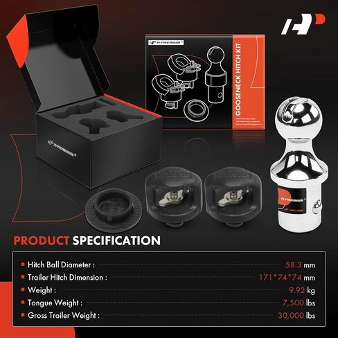 A-Premium 2-5/16 Inch Gooseneck Trailer Hitch Ball Kit Compatible with Ford F250 F350 F450 Super Duty & Chevrolet Silverado 2500 3500 & GMC Sierra 2500/3500 HD & Nissan, 30,000 lbs GTW/7,500 lbs VTW in Saudi Arabia