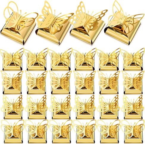 Maitys 50 Pcs Butterfly Party Favor Gift Boxes Small Christmas Wedding Favor Gift Birthday Butterfly Candy Chocolate Box Laser Paper Bag for Wedding Christmas Baptism Birthday Party(Gold) in Saudi Arabia