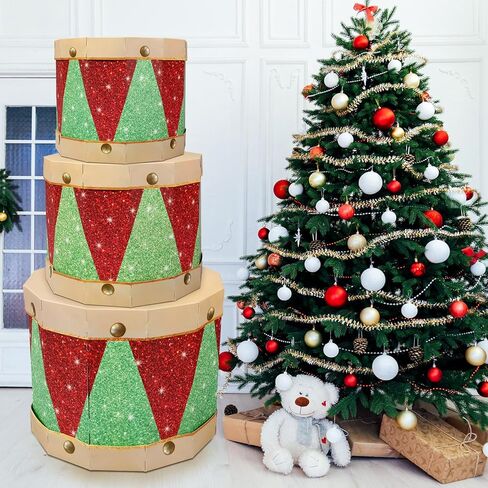 3 Pieces Christmas Nesting Gift Boxes with Lid 13.78, 11.81, 9.84 Inches Nutcracker Christmas Drum Boxes Decorations Set Stackable Paper Drums for Xmas Presents Warping Holiday Party Decor in Saudi Arabia