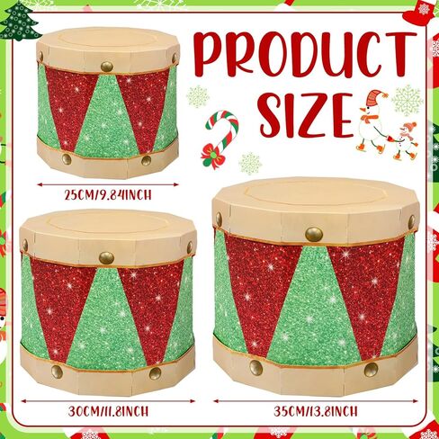 3 Pieces Christmas Nesting Gift Boxes with Lid 13.78, 11.81, 9.84 Inches Nutcracker Christmas Drum Boxes Decorations Set Stackable Paper Drums for Xmas Presents Warping Holiday Party Decor in Saudi Arabia