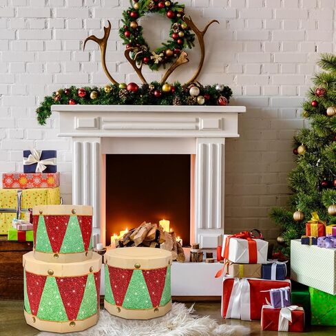 3 Pieces Christmas Nesting Gift Boxes with Lid 13.78, 11.81, 9.84 Inches Nutcracker Christmas Drum Boxes Decorations Set Stackable Paper Drums for Xmas Presents Warping Holiday Party Decor in Saudi Arabia