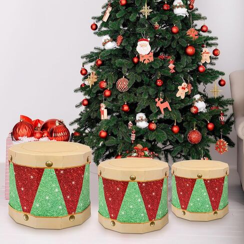 3 Pieces Christmas Nesting Gift Boxes with Lid 13.78, 11.81, 9.84 Inches Nutcracker Christmas Drum Boxes Decorations Set Stackable Paper Drums for Xmas Presents Warping Holiday Party Decor in Saudi Arabia