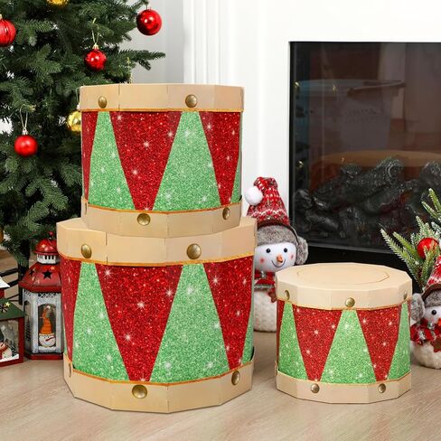 3 Pieces Christmas Nesting Gift Boxes with Lid 13.78, 11.81, 9.84 Inches Nutcracker Christmas Drum Boxes Decorations Set Stackable Paper Drums for Xmas Presents Warping Holiday Party Decor in Saudi Arabia