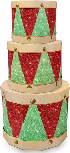 3 Pieces Christmas Nesting Gift Boxes with Lid 13.78, 11.81, 9.84 Inches Nutcracker Christmas Drum Boxes Decorations Set Stackable Paper Drums for Xmas Presents Warping Holiday Party Decor in Saudi Arabia