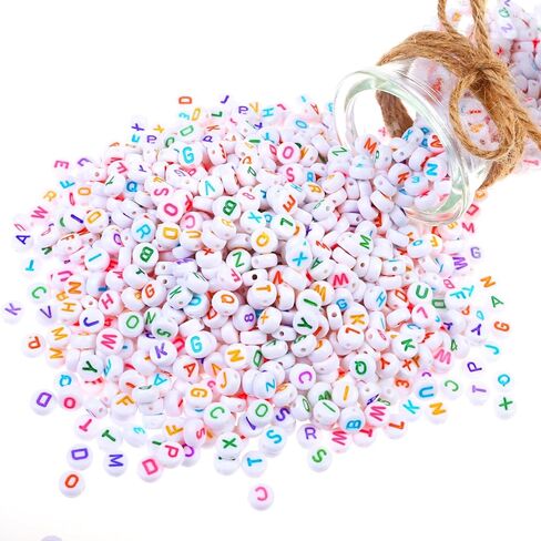 260Pcs Letter Round Beads, White Colors Colorful Alphabet A-Z Acrylic Beads Assorted Kit for Jewelry Bracelets Necklaces Making, DIY Crafting Set in Saudi Arabia