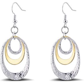 Silver Three Oval Bohemian Drop Dangle Earrings Two Tone Earrings Vintage Boho Earrings for Women Trendy in Kuwait