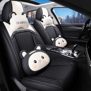 غطاء مقعد الدب الكرتوني 5 مقاعد جلد كامل مقاوم للماء أغطية مقاعد السيارة مجموعة كاملة من الجلد غطاء وسادة السيارة للسيارات سيارات الدفع الرباعي شاحنة البيك اب مجموعة عالمية (وردي) in Kuwait