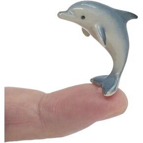 Tiny 1¼" Long Grey Red Dolphin Figurine - Miniature Hand Made Painted Ceramic Dolphins Porpoise Fish and Marine Mammal Sea Animals Porcelain Decorative Collectible Figurines Décor Gifts in Saudi Arabia