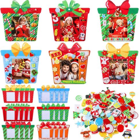 Blosssound 324 Pcs Christmas DIY Photo Frames Crafts Kit Felt Present Box Picture Frame Xmas Snowman Santa Stickers for Xmas Holiday Party Classroom DIY Activity Tree Decor (Present Box) in Saudi Arabia