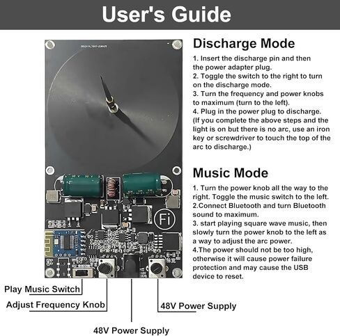 48V DC Tesla Coil - Bluetooth-Compatible Music Tesla Coil Speaker, Touchable Artificial Lightning, Bluetooth Music Playback Module, Electric Arc Generator, Scientific Experimental Teaching Aids in Kuwait