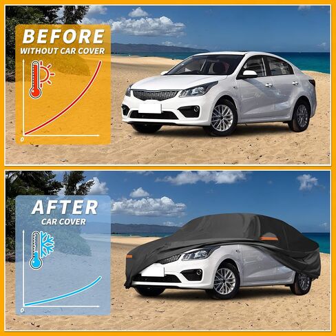 Car Cover Waterproof All Weather Sun Rain Protection Full Exterior Cover for Kia Rio Sedan 190T-PU Black with Left Side Zippers in Saudi Arabia