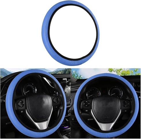 Car Steering Wheel Cover, Ice Silk Elastic Anti Slip Vehicle Protector, Breathable Easy Carry Automotive Interior Protective Wrap Accessories, Universal for SUV, Sedan, Truck (Black) in Saudi Arabia
