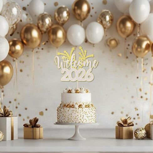 غلاف كعكة الترحيب 2026، لوازم حفلات سنة جديدة سعيدة 2026، غلاف كعكة رأس السنة الجديدة السعيدة، ليلة رأس السنة، عيد الميلاد، ديكورات حفلات الأعياد السعيدة (ذهبي وفضي) in Kuwait