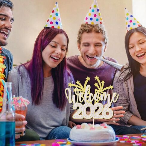 غلاف كعكة الترحيب 2026، لوازم حفلات سنة جديدة سعيدة 2026، غلاف كعكة رأس السنة الجديدة السعيدة، ليلة رأس السنة، عيد الميلاد، ديكورات حفلات الأعياد السعيدة (ذهبي وفضي) in Kuwait