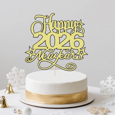 غلاف كعكة الترحيب 2026، لوازم حفلات سنة جديدة سعيدة 2026، غلاف كعكة رأس السنة الجديدة السعيدة، ليلة رأس السنة، عيد الميلاد، ديكورات حفلات الأعياد السعيدة (ذهبي وفضي) in Kuwait