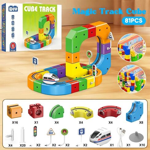 Saker Magical Fusion Track Set Plus 2026|Flexible Interlocking Car Track Building Blocks with Train and Traffic Signs|Boys Girls Christmas Birthday Party Gifts (81Pcs) in Saudi Arabia