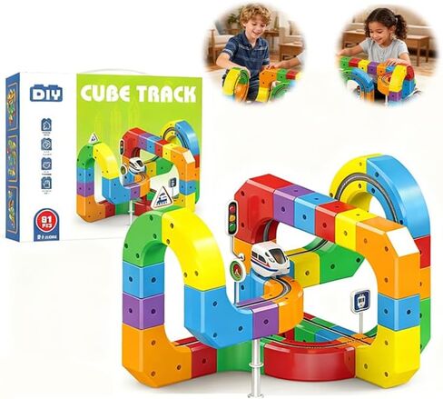 Saker Magical Fusion Track Set Plus 2026|Flexible Interlocking Car Track Building Blocks with Train and Traffic Signs|Boys Girls Christmas Birthday Party Gifts (81Pcs) in Saudi Arabia
