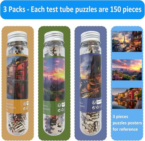 Small Jigsaw Puzzles for Adults Challenging Puzzle Small Puzzles Mini Jigsaw Puzzles 150 Pieces Micro Tiny Puzzle Eiffel Tower Sunset Lakeside Town Travel Puzzle 6 x 4 Inches 3 Packs in Saudi Arabia