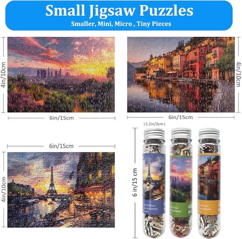 Small Jigsaw Puzzles for Adults Challenging Puzzle Small Puzzles Mini Jigsaw Puzzles 150 Pieces Micro Tiny Puzzle Eiffel Tower Sunset Lakeside Town Travel Puzzle 6 x 4 Inches 3 Packs in Saudi Arabia