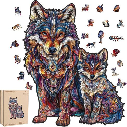 Ruikiyart Wolf Puzzle, 200 Pieces Wolf Family Wood Puzzles Adults, Animal Jigsaw Puzzles Games Unique Shaped Puzzle Holiday for Grandkids (11.2"x11.3") in Saudi Arabia