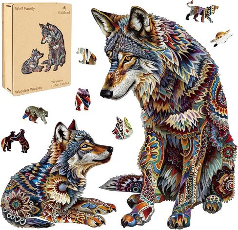 Ruikiyart Wolf Puzzle, 200 Pieces Wolf Family Wood Puzzles Adults, Animal Jigsaw Puzzles Games Unique Shaped Puzzle Holiday for Grandkids (11.2"x11.3") in Saudi Arabia