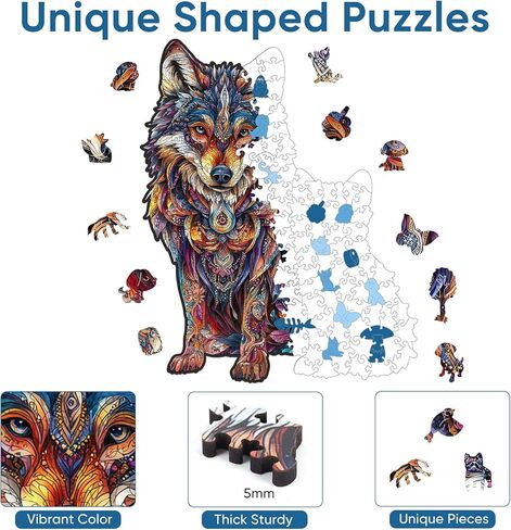 Ruikiyart Wolf Puzzle, 200 Pieces Wolf Family Wood Puzzles Adults, Animal Jigsaw Puzzles Games Unique Shaped Puzzle Holiday for Grandkids (11.2"x11.3") in Saudi Arabia