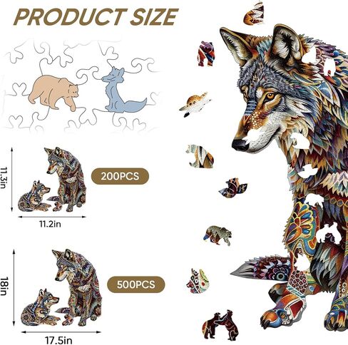Ruikiyart Wolf Puzzle, 200 Pieces Wolf Family Wood Puzzles Adults, Animal Jigsaw Puzzles Games Unique Shaped Puzzle Holiday for Grandkids (11.2"x11.3") in Saudi Arabia