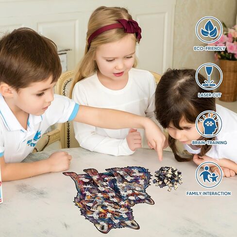 Ruikiyart Wolf Puzzle, 200 Pieces Wolf Family Wood Puzzles Adults, Animal Jigsaw Puzzles Games Unique Shaped Puzzle Holiday for Grandkids (11.2"x11.3") in Saudi Arabia