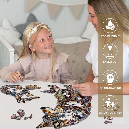 Ruikiyart Wolf Puzzle, 200 Pieces Wolf Family Wood Puzzles Adults, Animal Jigsaw Puzzles Games Unique Shaped Puzzle Holiday for Grandkids (11.2"x11.3") in Saudi Arabia