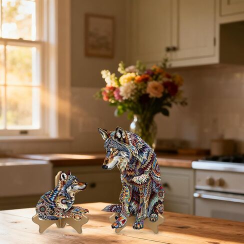 Ruikiyart Wolf Puzzle, 200 Pieces Wolf Family Wood Puzzles Adults, Animal Jigsaw Puzzles Games Unique Shaped Puzzle Holiday for Grandkids (11.2"x11.3") in Saudi Arabia