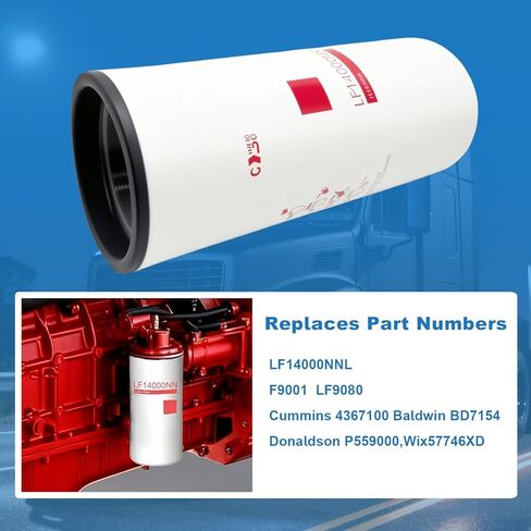 فلتر الزيت/التشحيم LF14000NN يناسب محركات الديزل Cummins ISX ISM QSX QSM QST X15 M11 المتوافقة مع LF9080 LF9001 LF14000NN P559000 4367100 BD7154 57746XD in Kuwait