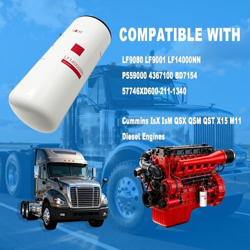 فلتر الزيت/التشحيم LF14000NN يناسب محركات الديزل Cummins ISX ISM QSX QSM QST X15 M11 المتوافقة مع LF9080 LF9001 LF14000NN P559000 4367100 BD7154 57746XD in Kuwait